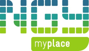 NGY Myplace logo in blue and green font