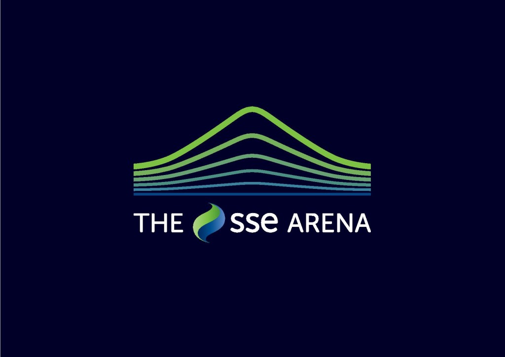 SSE arena logo with blue waves and white text font