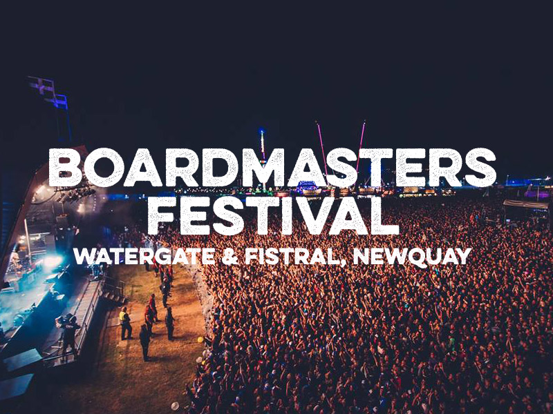 Boardmasters logo large photo with crowd and white text overlay