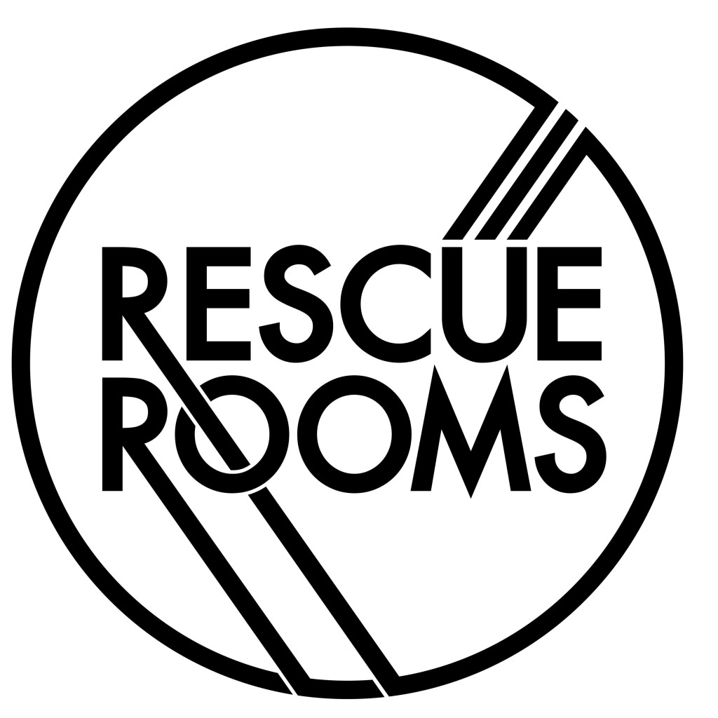 Large circle logo Rescue Rooms Black and White
