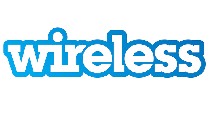 wireless festival logo blue and white font