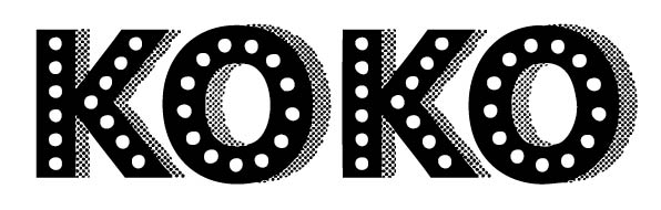 koko logo black font with white circles