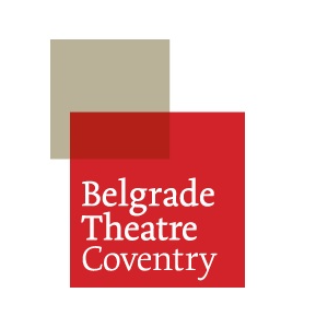 belgrade theatre coventry logo on red and grey squares