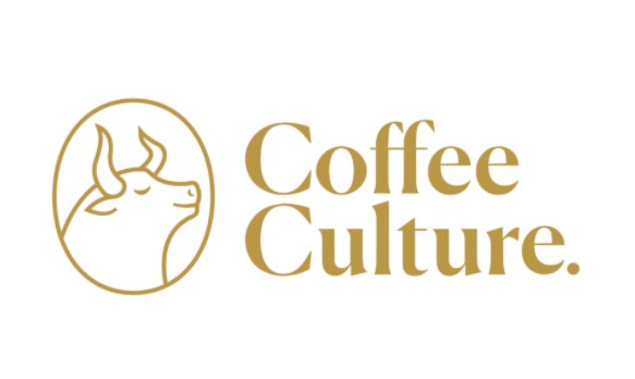 in light brown text coffee culture image of outline of bull